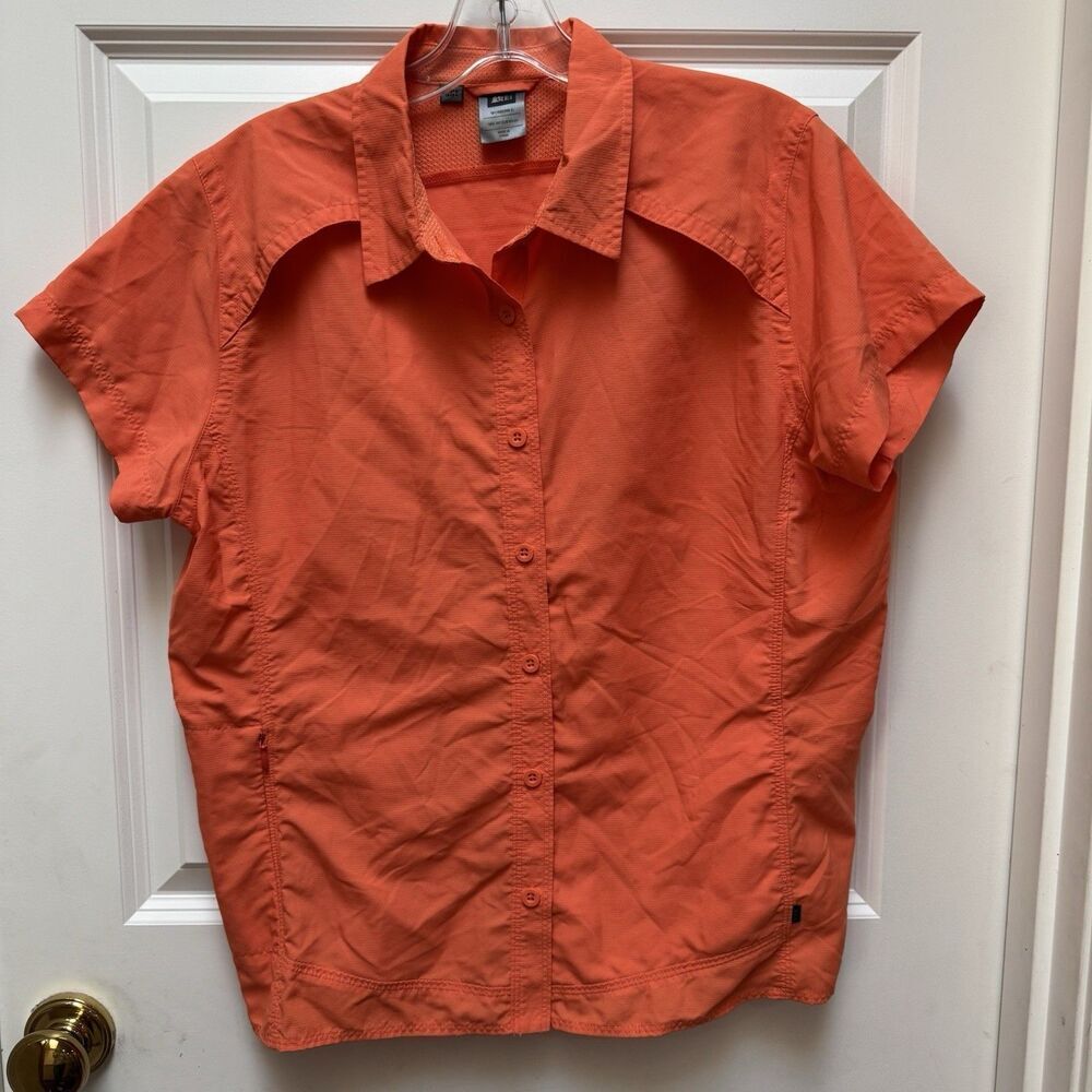 REI Women's XL Sahara Short-Sleeve Button-Up Collared Vented Shirt/Top Orange